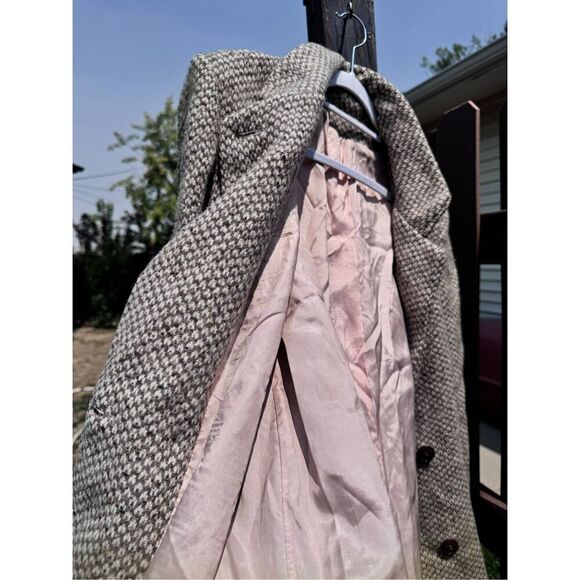 Vintage Coat 100 pure wool Houndstooth size description pink satin lining - Picture 8 of 12